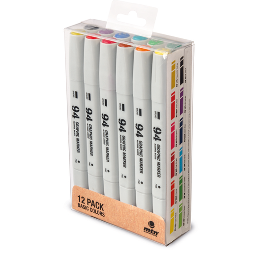 94 Graphic Markers 12 Pack - Basic Colours