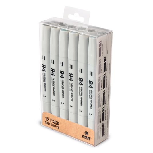 94 Graphic Markers 12 Pack - Greyscale